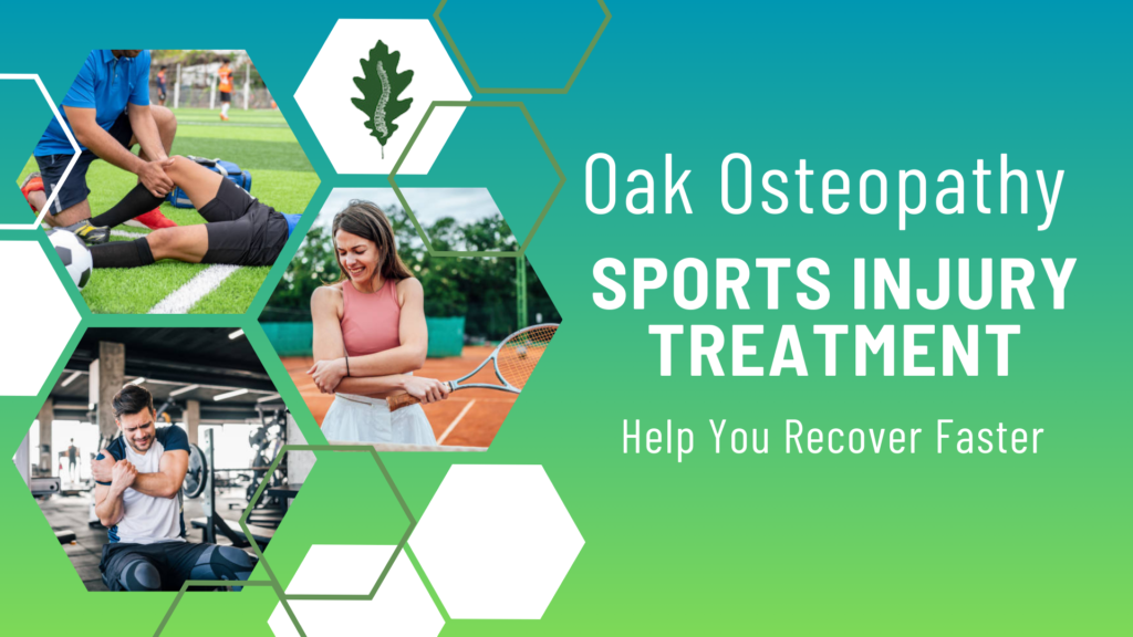 Oak Osteopathy sports injury treatment promotional image showing athletes with injuries, highlighting the benefits of faster recovery through personalised osteopathic care.