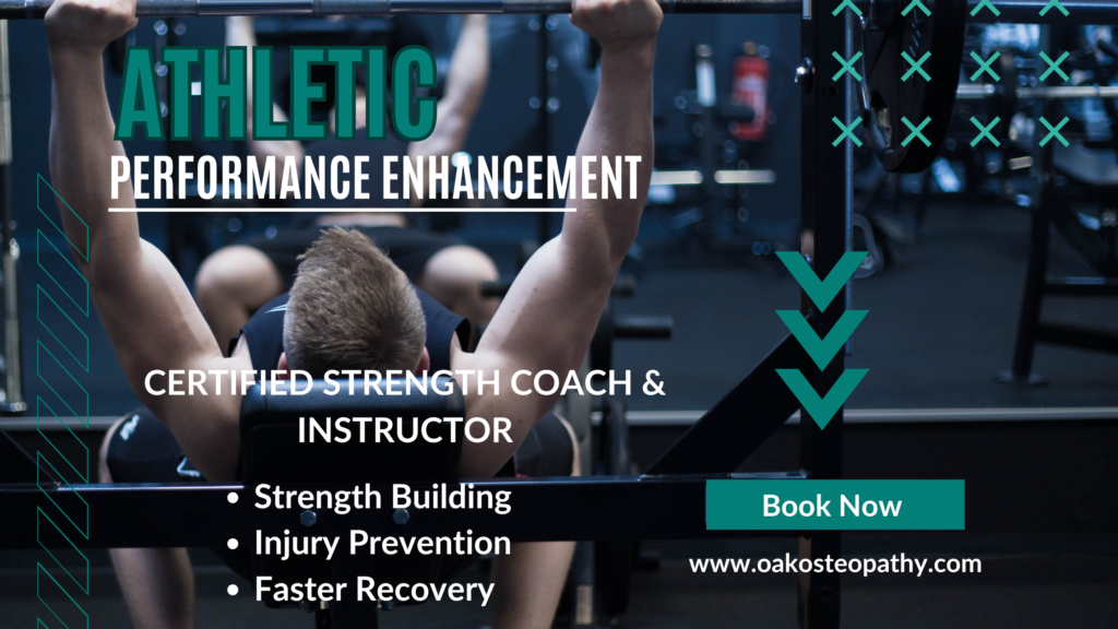 Athletic performance enhancement at Oak Osteopathy with a certified strength coach focusing on strength building, injury prevention, and faster recovery.